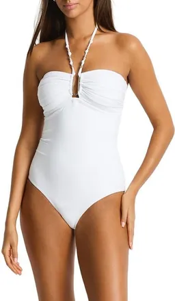 Sea Level Australia U-Bar Bandeau One-Piece Swimsuit in White at Nordstrom, Size 10