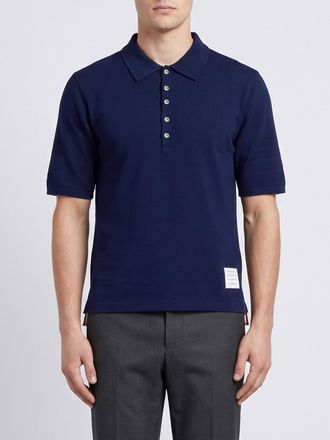 Thom Browne Cotton Polo Shirt with Five-Button Placket and Contrast Logo