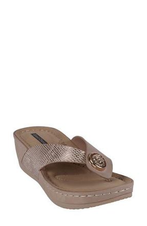 Good Choice Shoes Dafni Snakeskin Embossed Wedge Sandal in Bronze at Nordstrom Rack, Size 6.5