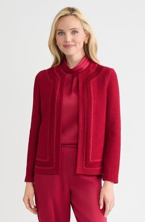 Misook Hertiage Tonal Crochet Trim Knit Jacket in Scarlet Red at Nordstrom, Size Xx-Large