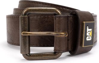 CAT Mens Belt with Enamel Plaque, Brown, 34