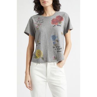 Cinq &agrave; Sept Heat Set Rhinestone Graphic T-Shirt in Charcoal Heather Grey/Multi at Nordstrom, Size Xx-Small