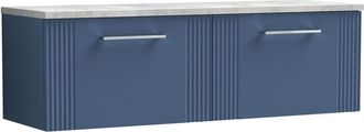 Balterley Balterley - Retro 2 Drawer Wall Hung Vanity Unit with Bellato Grey Laminate Worktop - 1200mm - Satin Blue