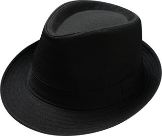 Generic Unisex Classic 20s Trilby Fedora Hat with Band Casual Jazz Cap Manhattan Short-Brim Structured Gangster Panama Wedding Dress Up Jazz Caps Black