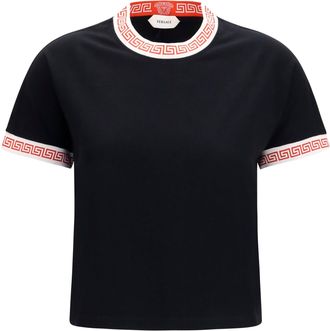 Versace Womens T-Shirt With Greca Detail Black Cotton T-Shirts & Jerseys