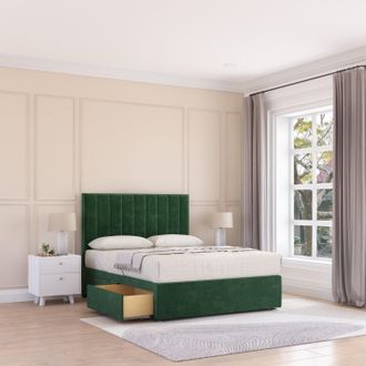 Sloomy Kansas Plush Velvet Memory Foam Bed Set With 4 Drawers, Mattress & Headboard in Emerald | Size: Small Double