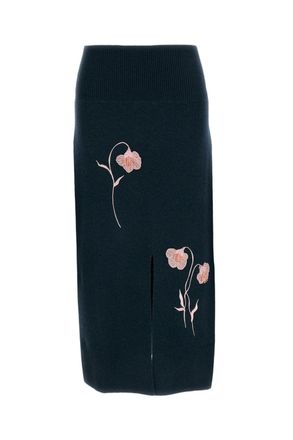 Erdem Green Embroidered Wool Pencil Skirt
