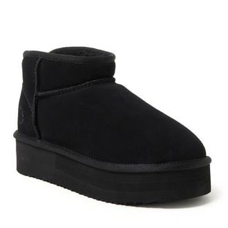 Dearfoams Fireside Kingston Genuine Shearling Platform Bootie in Black at Nordstrom, Size 11