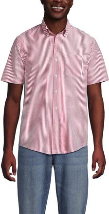Lands End Short Sleeve Essential Lightweight Poplin in Compass Red Vertical Stripe at Nordstrom, Size Xx-Large