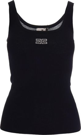 Elisabetta Franchi Fitted Ribbed Knit Tank Top with Tubular Edging
