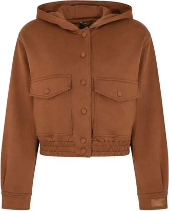 Twinset Cropped Sweat Jacket - Dames - Hoodies - Bruin - L - Polyester - Hoodies & sweatvesten