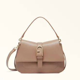Furla Flow Top Handle Greige Grey Claris Lux Calf Leather Woman