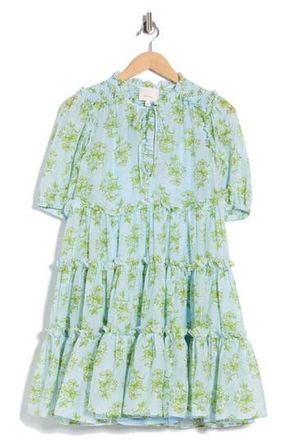 Cinq &agrave; Sept Papyrus Floral Madara Short Sleeve Minidress in Whispering Sky Multi at Nordstrom Rack, Size 10