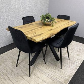 Kosy Koala Wooden Brown Dining Table with 4 Black Velvet Chairs, Stylish Dining Room Furniture
