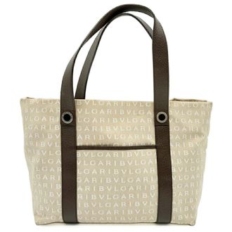 Bulgari Beige Brown Canvas Leather Tote Bag (Pre-Owned)