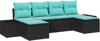 vidaXL Conjunto De Sof&aacute; De Jard&iacute;n 6 Uds. Negro Rat&aacute;n Sint&eacute;tico Vidaxl