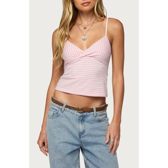 Edikted Emilea Stripe Stretch Cotton Camisole in Pink-And-White at Nordstrom, Size X-Small