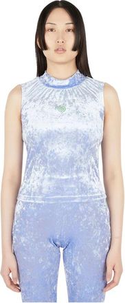 P.A.M. Fluweel Mock Neck Mouwloze Top - Dames - Tops zonder mouwen - Paars - L - Polyester - Tops