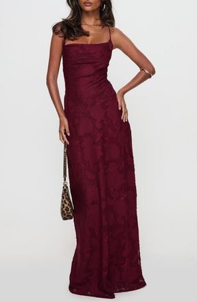 Princess Polly Celena Floral Burnout Maxi Dress in Burgundy Burnout at Nordstrom, Size 12