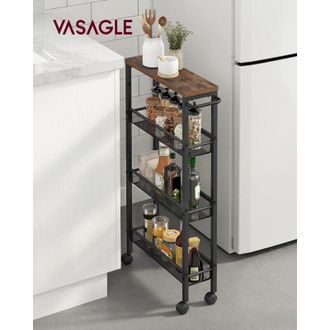 Vasagle Carro De 4 Niveles, Carro Estrecho De Cocina Con Ruedas, Con Asa, Para Espacio Reducido, 13 X 45,4 X 77 Cm, Para Cocina, Ba&ntilde;o, Sal&oacute;n,estudio, Marr&oacute;n R