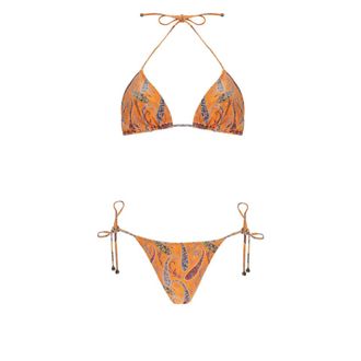 Etro Paisley-print Triangle Bikini - female - Etro - Bikinis - Orange - M - Swimwear