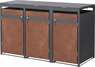 ML Design Ml-design Cobertizo De Exterior Para 3 Cubos De Basura De 240l 200x80x120 Cm Con Aspecto Oxidado Antracita Mueble Cubrecontenedor De Acero Resistente 