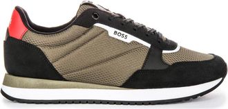 HUGO BOSS Sneakers, male, Multicolor, 9 UK, Black Green Mesh Trainers Modern Man