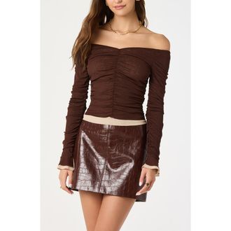 ASTR the Label Ruched Off the Shoulder Top in Brown at Nordstrom, Size X-Small