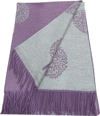 World of Shawls WINTER WARMER Reversible Thick Long Mulberry Tree Print Fashion Scarf Blanket Wrap (Lavender/Silver)