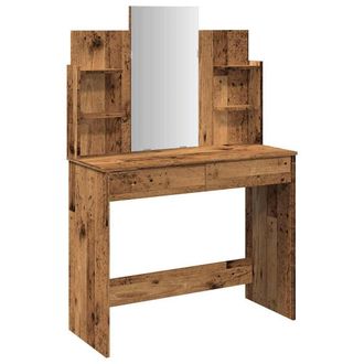 Berkfield Home Dressing Table with Mirror Old Wood 96x39x142 cm in Brown | Size: 96 x 39 x 142 cm