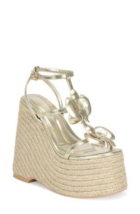 Azalea Wang Barossa Espadrille Ankle Strap Platform Wedge Sandal in Gold at Nordstrom, Size 7.5