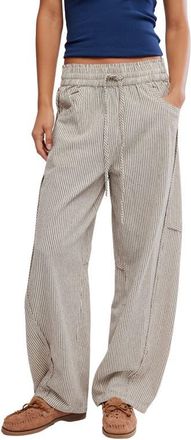 Free People Something Good Pinstripe Cotton Drawstring Pants in Ivory Combo at Nordstrom, Size X-Small
