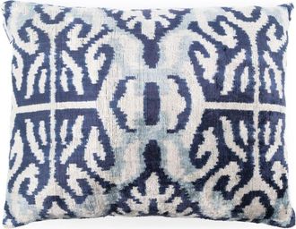 Les-Ottomans Blue Abstract-Print Silk Velvet Cushion - Unisex - Polyester/Silk