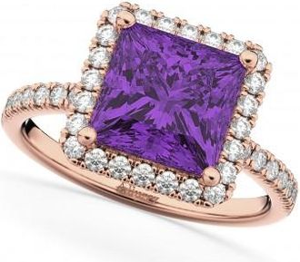 Allurez Princess Cut Halo Amethyst & Diamond Engagement Ring 14K Rose Gold 3.47ct
