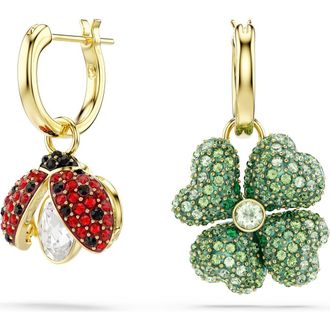 Swarovski Idyllia Set of 3 Charms with Hoop Earrings in Gold/Multi at Nordstrom
