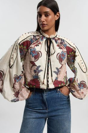 Karen Millen Womens Mirror Print Silk Cotton Button Detail Woven Blouse - Multicolour - Size 10 UK