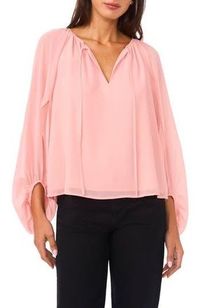 Vince Camuto Sheer Sleeve Tie Neck Top in Sepia Rose at Nordstrom Rack, Size X-Large