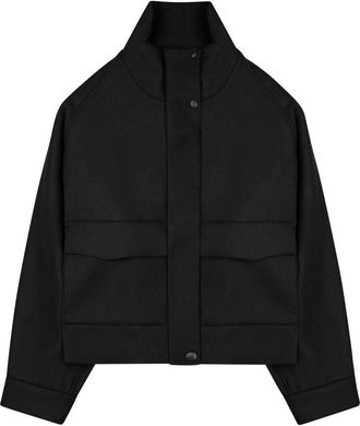 Nine In The Morning Black Cropped High-Collar Wool-Blend Sports Jacket