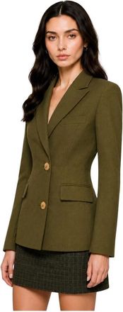 Kocca Jassen, Dames, Groen, XS, Leer, Geklede Blazer met enkele rij knopen en bloemenknopen