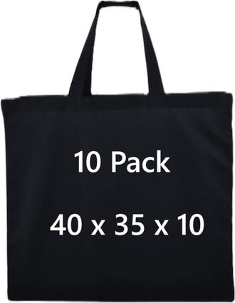 Generic COTTON BAGS PACK OF 10 100% Cotton black bags, 40 x 35 x 10 secured short handle with double and cross stitch, Eco Friendly Shoppers, natural cotton s