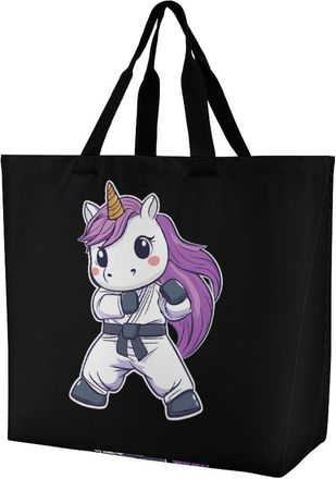 Generic Horse Karate Large Reusable Shopping Bag Lightweight Foldable Tote Bags Washable Shoulder Handbag