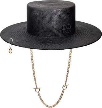 Ruslan Baginskiy Vilt Canotier-hoed met kettingband - Dames - Accessoires - Zwart - Maat: XS Katoen