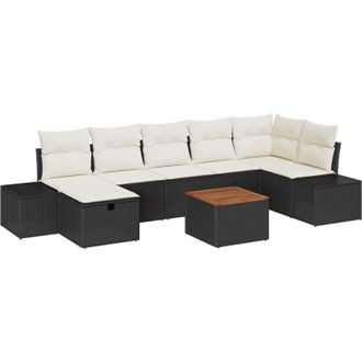 vidaXL Vidaxl - Conjunto De Sof&aacute; De Jard&iacute;n Con Coj&iacute;n 8 Pcs Negro Polirat&aacute;n