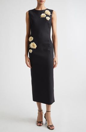 Oscar De La Renta Brooch Embroidered Sleeveless Cocktail Dress in Black at Nordstrom, Size 8