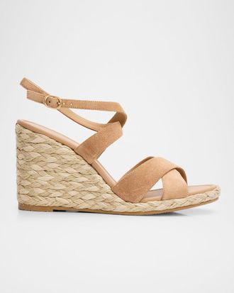 Stuart Weitzman 100mm Alyssa Suede Espadrille Wedge Sandals