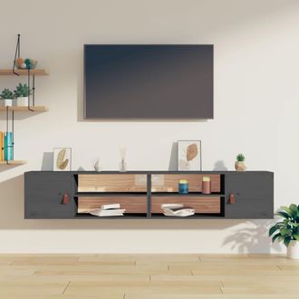 vidaXL Vidaxl - Armarios De Pared 2 Uds Madera Maciza Pino Gris 80x30x30 Cm