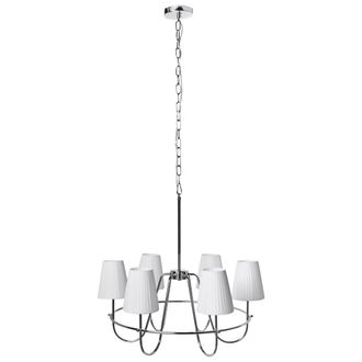 Beliani L&aacute;mpara De Ara&ntilde;a Moderna De 6 Luces Estilo Tradicional Sala De Estar Comedor Base De Metal De Tela Plateado Yamethin