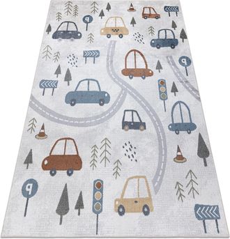 RugsX Rugsx - Alfombra Bono 8436 Carros, Calle Crema / Gris Claro Multicolour 140x190 Cm
