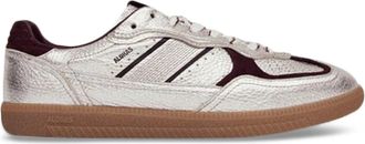 Alohas Metallic Silver Leather Sneakers with Burgundy Accents