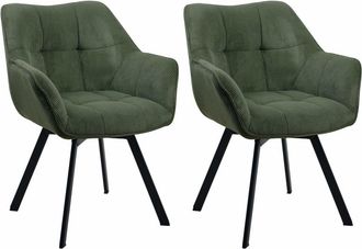 Clp Set de 2 silla de comedor con patas de metal y asiento de pana verde